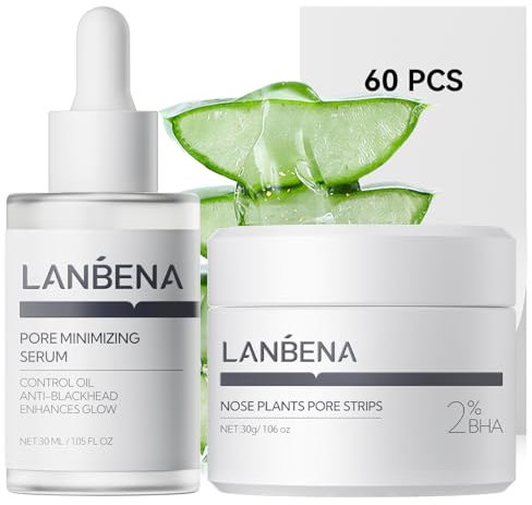 LANBENA 3-in-1 Blackhead Removal Set - Pore Strips (30g), Pore Minimizing Serum (30ml) & Removal Paper - Mask for Face, Minimizes Pores & Leaves Skin Fresh & Clean, Blackhead Remover
