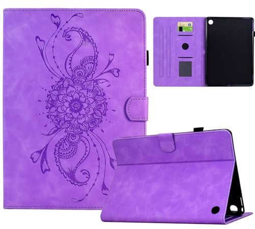 Funda Compatible con Tablet Fire HD 8 / HD 8 Plus (12/10ª generación, 2022/2020) - Funda de Cuero de Primera Calidad Smart Folio Case con Soporte y Billetera - Púrpura