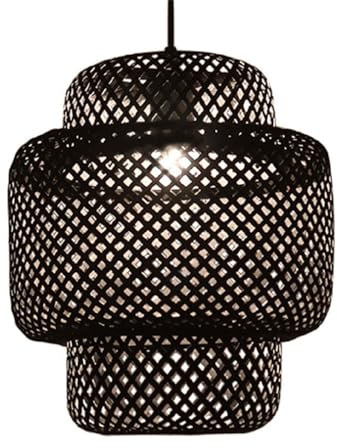 CSSYKV Suspension Noire Tissée Lampe De Salle À Manger en Rotin Et Bambou Suspension Creuse Lustre Bohème en Osier À 1 Lumière, Suspension Bohème du Milieu du Siècle
