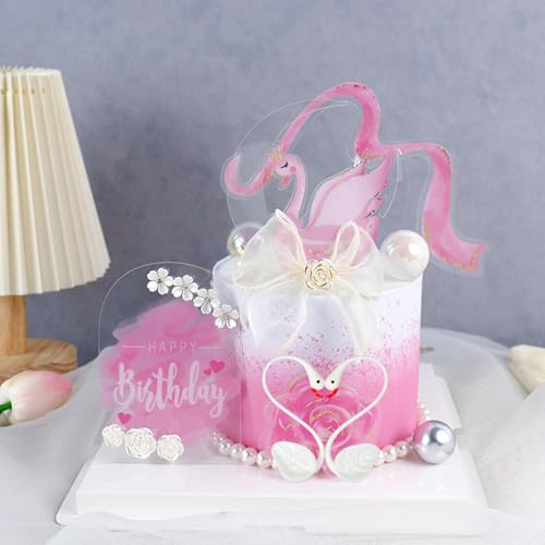 YUEcthynous Schwan Kuchen Dekoration,Schwan Geburtstag Party Dekorationen,Mädchen Kuchen Dekoration,Verwendet für Valentinstag,Hochzeiten,Geburtstage,Jubiläen(Rosa)