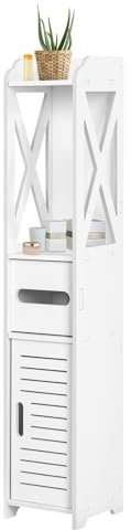 Dhouse Badezimmerschrank Badschrank Wasserdichter Badschrank mit Offenem Aufbewahrungsregal Schmal Freistehender Badezimmerschränke mit Toilettenpapierhalter
