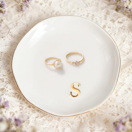 Trinket Dish Gifts for Women, Ceramic Jewelry Dish, Small Ring Dish, Birthday New Home Wedding Christmas Friend Gifts for Her, Jewellery Tray, Room Decor (Tray-S)