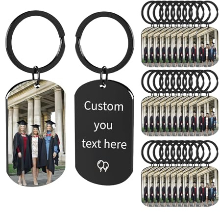 Eiwoty 10 ~ 50 Stück Schlüsselanhänger mit Bildtext, personalisiertes Foto, personalisierter Schlüsselanhänger zum Sammeln und Gedenken, UV-Schwarz-AA, Small