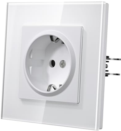 MVAVA Schuko Steckdose Unterputz EU-Standard, 1 Fach Steckdose mit Glasrahmen, 86mm x 86mm Unterputz Steckdosen, Einfache Installation, Weiß