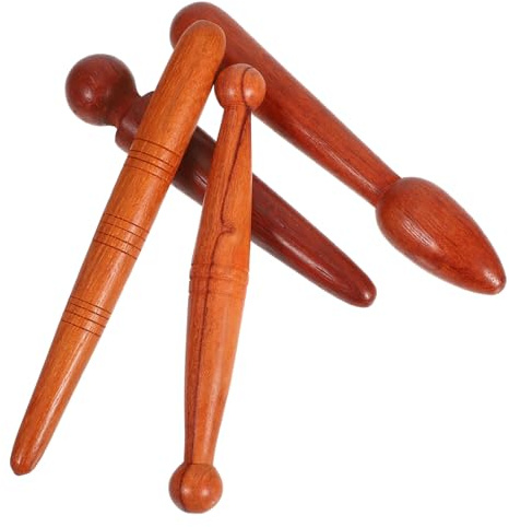4 Stück Holz Akupunkturmassagegerät für Fußmassage | Reflexzonenstäbe, Hand und Fußmassage, Triggerpunktstab, Braun, Holz, Manuell