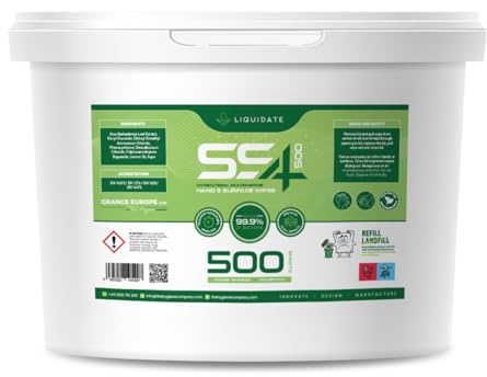 Liquidate - SS4 Biodegradable Bucket Wipes - 500 Extra Large Sheets | Hand & Surface Wipes | Eco-Friendly | Perfect for Homes, Offices, Gyms