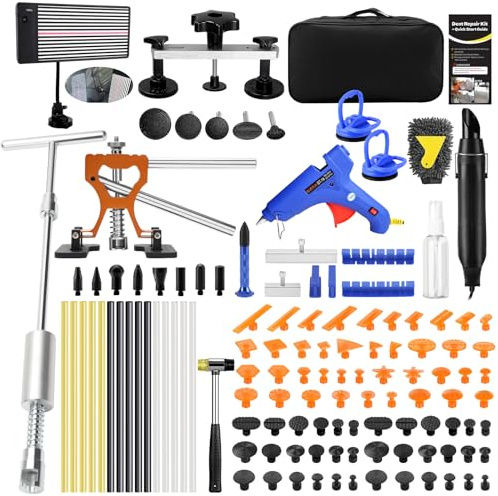 FLY5D Paintless Dent Repair Kit with LED Line Board, Heat Gun for Glue Removal & Dent Heating, Dent Puller Kit with T-Bar, Dent Lifter, PC Glue Tabs, Auto Body Dent Removal Kit for Cars Trucks