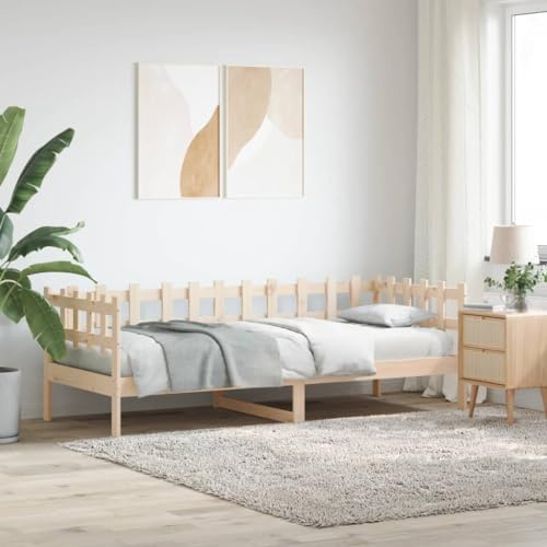 kithwjll Tagesbett 90x190 cm aus massivem Kiefernholz, unbehandelt, vielseitiges Bettgestell, Einzelbett ohne Matratze, mit 3-seitigem Gitter, für Schlafzimmer und Wohnzimmer