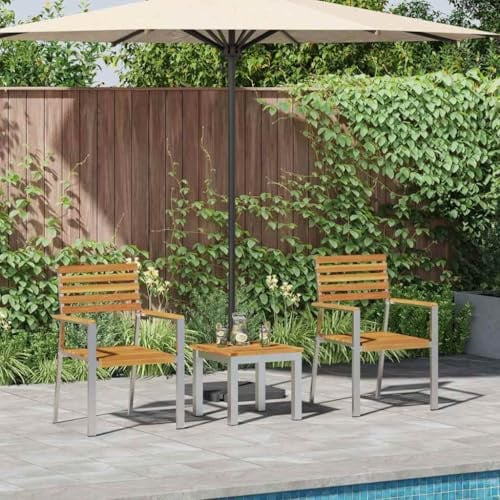 Runheo Garten Essgruppe 3-teilig, Braun Massivholz Akazie, Langlebiges Outdoor Möbel Set mit Gartentisch & 2 Stühlen für Terrasse, Balkon, wetterfest