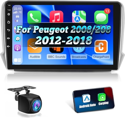 2G+64G Android Autoradio per Peugeot 2008/208 2012-2018- Senza fili Carplay e Android Auto - 10 pollici Android Stereo con WiFi EQ GPS Mirror Link FM RDS + Telecamera posteriore