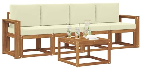 vidaXL Outdoor-Sofagarnitur mit Kissen 5 pcs Natur und Creme, Garten-Sektionalsitz, Moderne Außenmöbel, langlebige Lounge, entspannte Terrasse für alle
