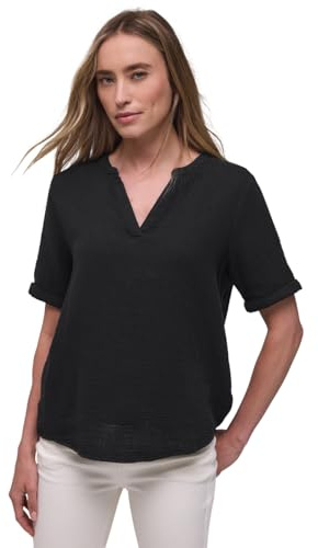 Street One Damen Kurzarm Bluse in Musselinqualität mit Turn-Up