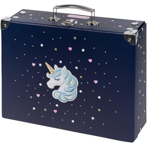 Baagl Kinderkoffer Pappkoffer Spielzeugkoffer Faltkoffer - Unicorn Gold | Ein Klappkoffer mit Metallgriff und praktischer Spielkoffer für Kunstunterricht bietet ausreichend Platz für Schulbedarf.