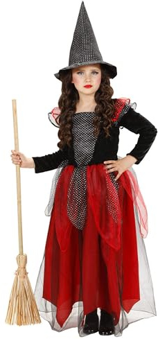 W WIDMANN MILANO Party Fashion - Kinderkostüm Hexe, bodenlanges Kleid und Hexenhut, Magierin, Zauberer, Märchen Kostüm