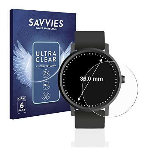Savvies 6 Stück Schutzfolie für Armbanduhren (Kreisrund, ø: 36 mm) Displayschutz-Folie Ultra-Transparent