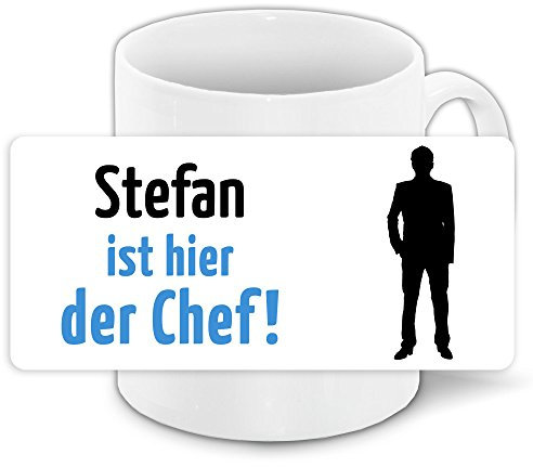 Tasse mit Motiv und Namen - Stefan ist der Chef - | Büro-Tasse | Lustiger Becher