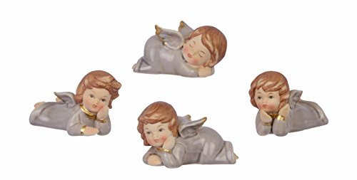 Deko Engel liegend 4er Set Porzellan Nostalgie 9,7 x 6,1 cm