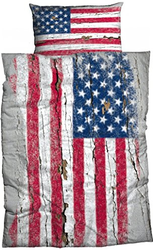 CASATEX Bettwäsche Stars & Stripes aktueller Used Look, Renforcè, 155x220 cm + 80x80 cm, 2-TLG. Set, grau-rot-blau
