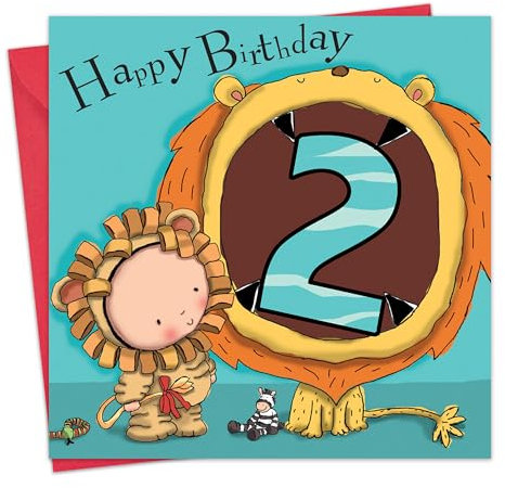 Twizler Karte zum Zweiten Geburtstag für Jungen, mit Löwe - Zwei Jahre alt - Alter 2 - Kindergeburtstag - Jungen-Geburtstagskarte