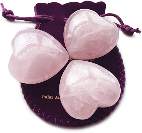 Polar Jade Puffy Heart Handgeschnitzt aus Kristallsteinen für Chakra-Energieheilung, Meditation, Massage und Dekoration (3er-Set Rosenquarz)