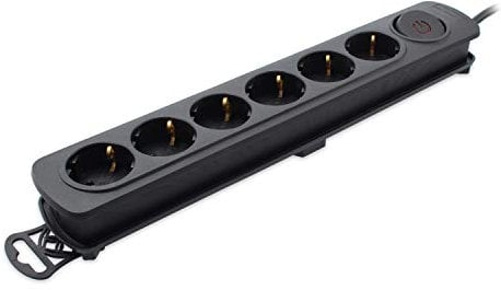 TM Electron TMUAD206BK, Base Múltiple de 6 Tomas con Interruptor, 1, Negro