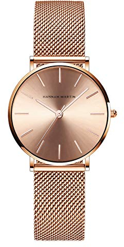 HANNAH MARTIN Damen Uhren Analog Quarz Edelstahl Armband Wasserdicht Mesh Ultradünne (Roségold)