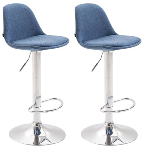 CLP 2er Set Barhocker Kiel Mit Stoffbezug I Höhenverstellbarer Barstuhl Mit Metallgestell In Chrom-Optik Und Fußstütze, Farbe:blau