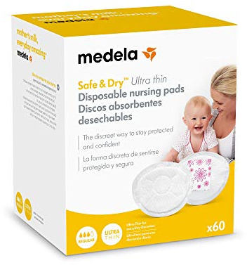 Medela Discos absorbentes desechables Safe & Dry Ultra thin, Discos de lactancia finos y muy absorbentes, paquete de 60 discos de lactancia embalados individualmente