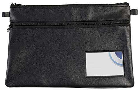 effektivo Banktasche Geldtasche A5 schwarz mit 2 Reißverschluss-Fächern Sichtfenster für Visitenkarten, 30 x 20 cm, 11098