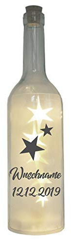 WB wohn trends LED-Flasche mit Motiv, Sternenkind Wunschname personalisiert, grau, 29cm, Flaschen-Licht Lampe mit Text Spruch Trauer