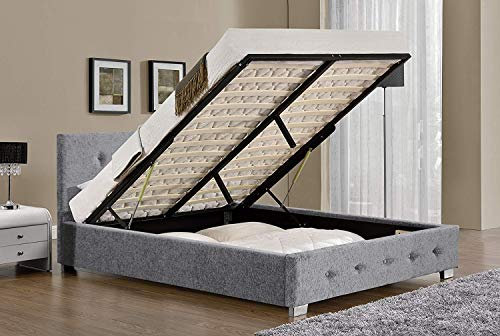 MODERNIQUE® GREY Fabric Ottoman Storage Bed Frame in Small Double mattress not included