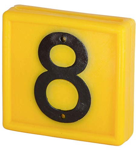 Kerbl 208488 No. 8 Nummernblock Standard zum Einschlaufen, 1-Stellig, 44mm Länge, 46mm Breite, Gelb, 10 Stück