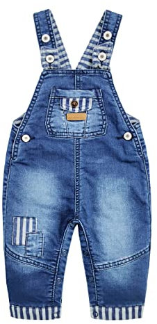KIDSCOOL SPACE Salopette di jeans patchata con tasca con bretelle per neonati, facile da cambiare pannolino, blu, 2-3 anni