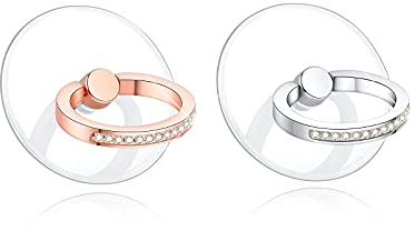 lenoup Transparenter Funkeln Runden Handy Ring Smartphone Fingerhalterung,360 Drehung Klar Glitzer Handyringhalterung Finger mit Künstliche Diamant Bling Handy Ringhalter(Silber, Roségold)