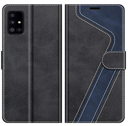 MOBESV Hülle für Samsung Galaxy A51 5G Handyhülle, Lederhülle mit Kartenfach, Klapphülle mit Ständer, Flip Case Handytasche Schutzhülle, Modisch Schwarz