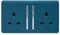 Trendi 2 Gang Raised Artistic Modern Glossy Screwless 13 Amp Single Pole with Chrome Switched UK Standard Electrical Double Wall Plug Socket in Midnight Blue - ART-SKT213LMD