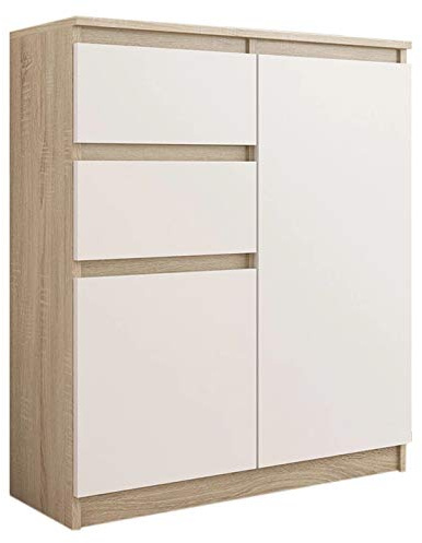Framire Highboard Sonoma Eiche/Weiß 80x40x98 cm – kompakte Kommode mit Schränken & Schubladen, Sideboard für Wohnzimmer, Esszimmer & Schlafzimmer, Modern S-2