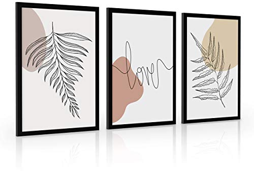 Estika Bilder set mit rahmen - Boho love - Wählen größe (3x A2 oder 3x A3) und farbe des rahmens (4 Farben) - Moderne deko poster set, Wandbild wohnzimmer oder schlafzimmer