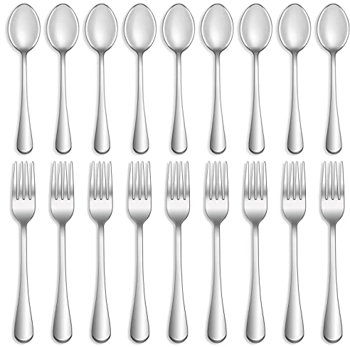 16 Pcs Forks and Spoons Silverware Set,Food Grade Stainless Steel Flatware Cutlery Set for Home,Kitchen and Restaurant,Mirror Polished,Dishwasher Safe - 8 Dinner Fork(8 inch) and 8 Teaspoon(6.5 inch)