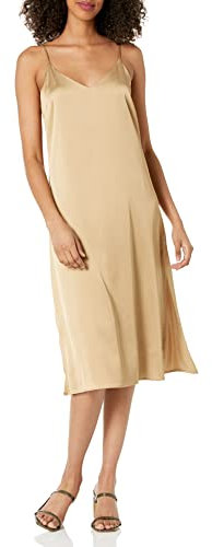 The Drop Ana Silky vestido de cuello en V Midi Slip para Mujer, Piedra, Small