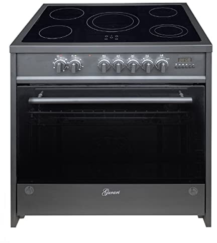 GURARI Cuisinière électrique GCH E 912 BL 90 cm, Vitrocéramique, Range Coocker, 121 L,8 fonctions, Air chaud, barbecue, 5 zones de cuisson, 5 boosters, extracteur télescopique, Noir
