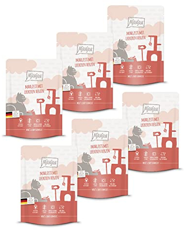 MjAMjAM - Premium Nassfutter für Katzen - Quetschie Mahlzeit mit leckeren Herzen, 6er Pack (6 x 300 g), getreidefrei mit extra viel Fleisch