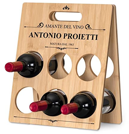 Maverton Cantinetta da vino - Spazio per 6 bottiglie - Con stampa personalizzata - In legno di bambù - Mensola portabottiglie per vino - Per uomo - Per compleanno - corona