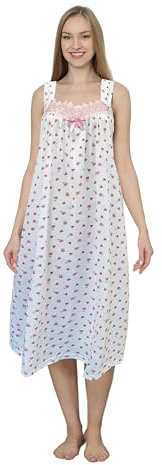 TRIFOLIUM Femmes sans Manches Nuit en Coton 100% Longue Robe de Nuit Imprimée Florale pour Dames Rose FR 36-38 (Étiquette d'usine M UK08-10) NT940-M-Pink