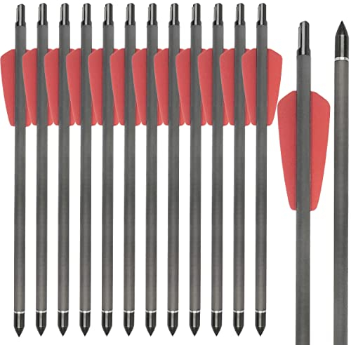 WANVZME 12 Stück 7,5 Carbon Armbrust Bolzen Pfeile für Mini Armbrust Jagd und Zielpraxis,15 Armbrustbolzen Armbrustpfeile mit 2 Flügel schraubel Ersatz Pfeilspitze Spitze (7.5zoll, rot)