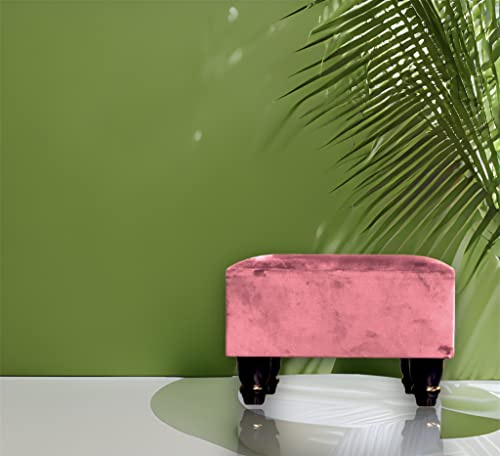 STOREX Ottoman Linen Pouffe Footstool Rectangle Seat Bench Footrest Chair Stool Padded Seat Living Room Bedroom with Wooden Legs (Baby Pink)