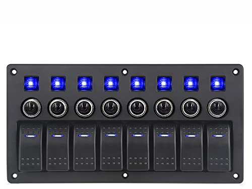 Riloer 8 Gang Schalttafel 12V 24V wasserdicht Ein-Aus, Boots-Marine-Auto-Wippschalter mit LED-Schalttafel und Unterbrechern