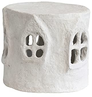 Creative Co-Op Haus aus Pappmaché, handgefertigt, Weiß Dekorativer Sockel, Elfenbein