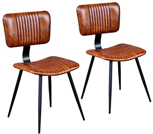 Casa Moro Lederstuhl Giulia 2er Set Braun aus Echt-Leder & Metall, Esszimmerstühle Retro-Stuhl Wohnzimmer Küche Garten Terrasse Esszimmer SP2217