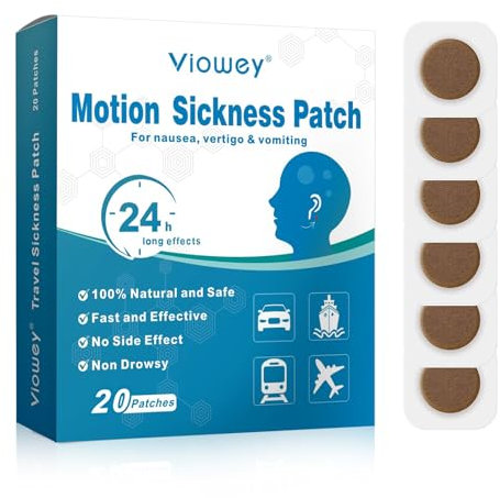 Viowey Motion Sickness Patches Travel Sickness Tablets for Car and Boat Rides, Cruise and Airplane Trips Fast Acting&No Side Effects,20 Count